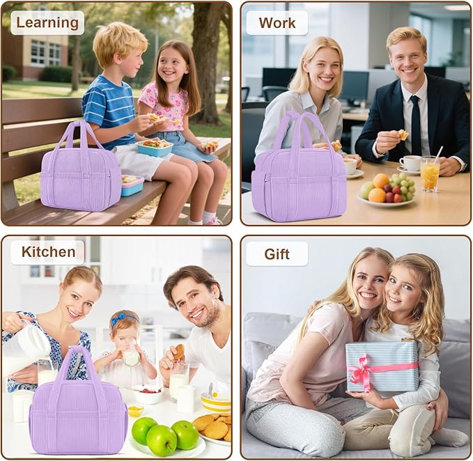 Corduroy Lunch Box Lunch Bag for Women Men, Cute Strawberry Small Insulated Reusable Work Leakproof Simple Lunch Boxes Tote Bag Adults Cooler Bag