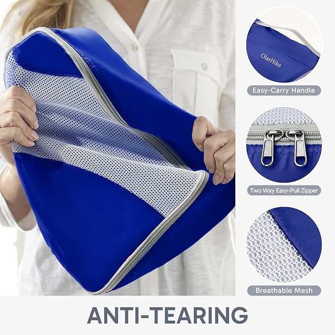 ALL INCLUDED 10 Set Durable Packing Cubes for Suitcases,OlarHike Essentials for Travel, UPGRADED Anti-Tear Stitching, NEW Improved Luggage Packing Organizers for Travel Accessories (Klein Blue)
