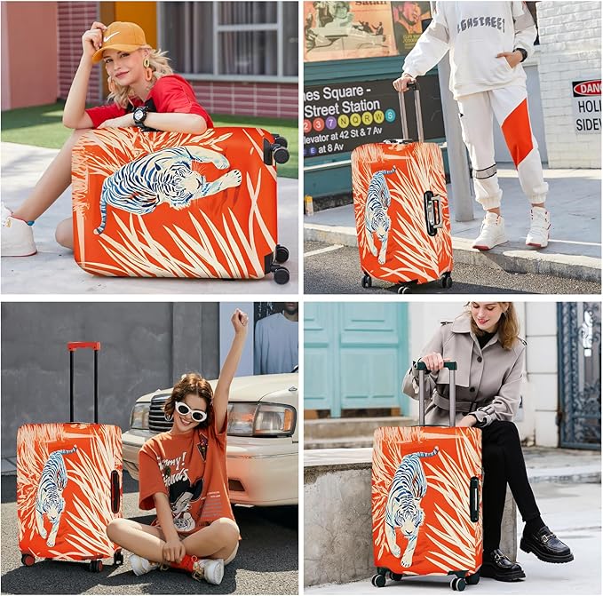 ANNA QUEEN Funny White Tiger Luggage Cover, Suitcase Protector with Bold Jungle Animal Print, Stretchable, Washable Travel Cover for 24-26 Inch Luggage