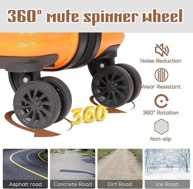 Carry on luggage 20 In suitcase with Spinner Wheels ABS & PC Hardside Luggage（Orange）