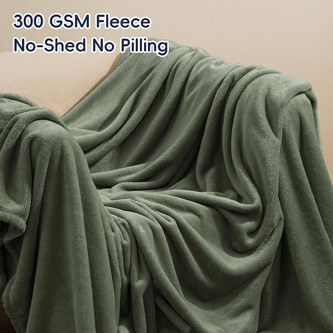 PHF Ultra Soft Fleece Blanket Twin Size, No Shed No Pilling Luxury Plush Cozy 300GSM Lightweight Blanket for Bed, Couch, Chair, Sofa Suitable for All Season, 66" x 90", Olive Green