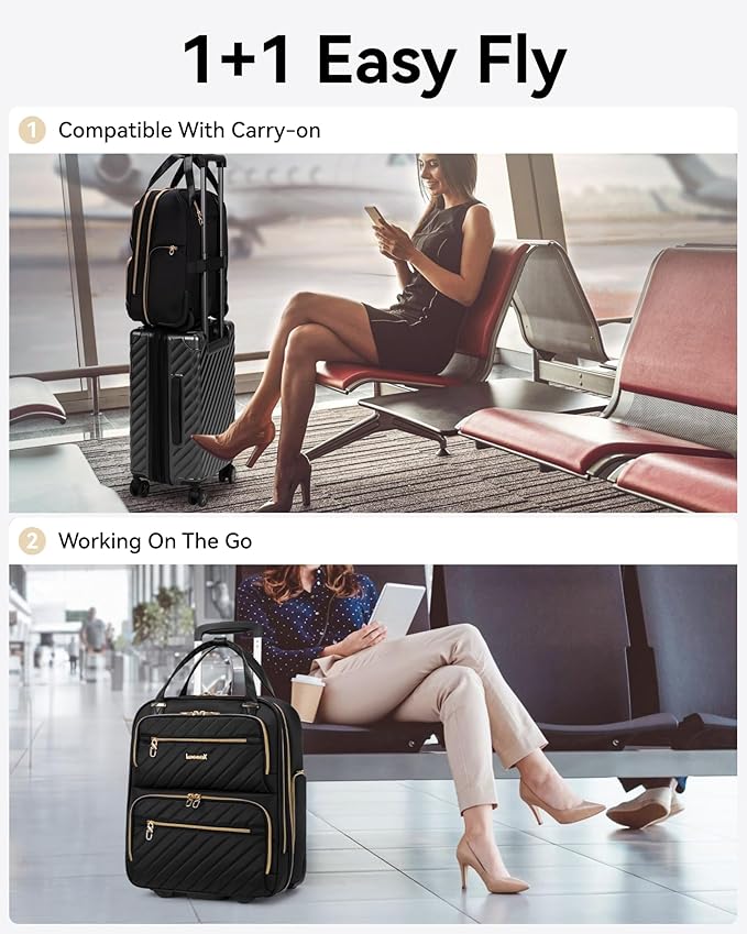 LUGGEX Underseat Carry On Luggage with Wheels, Stylish Lightweight Under Seat Luggage, Soft Sided Personal Item Suitcase for Short Trip (Cafe Latte, 16 Inch)