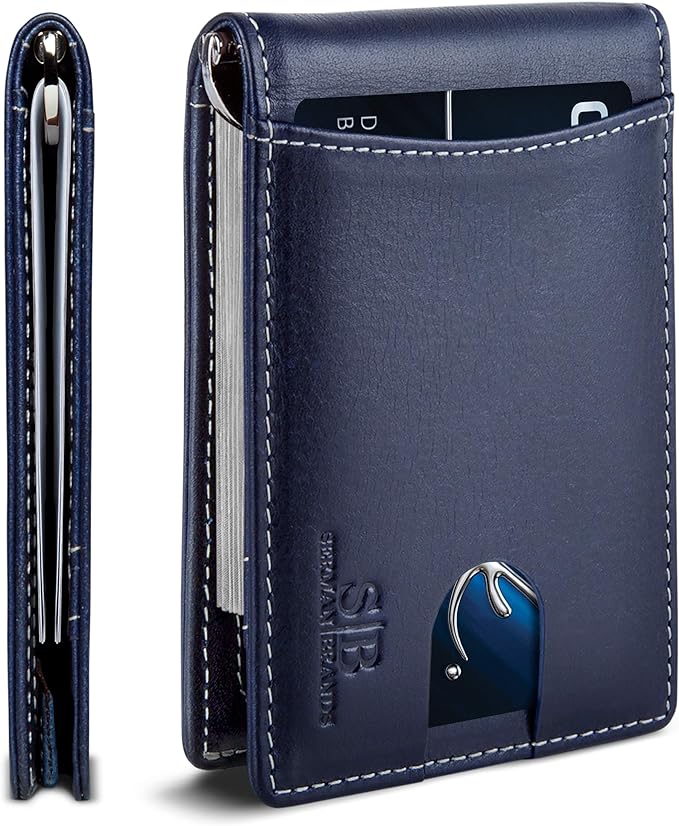 SERMAN BRANDS RFID Blocking Slim Bifold Genuine Leather Minimalist Front Pocket Wallets for Men with Money Clip Thin Gift