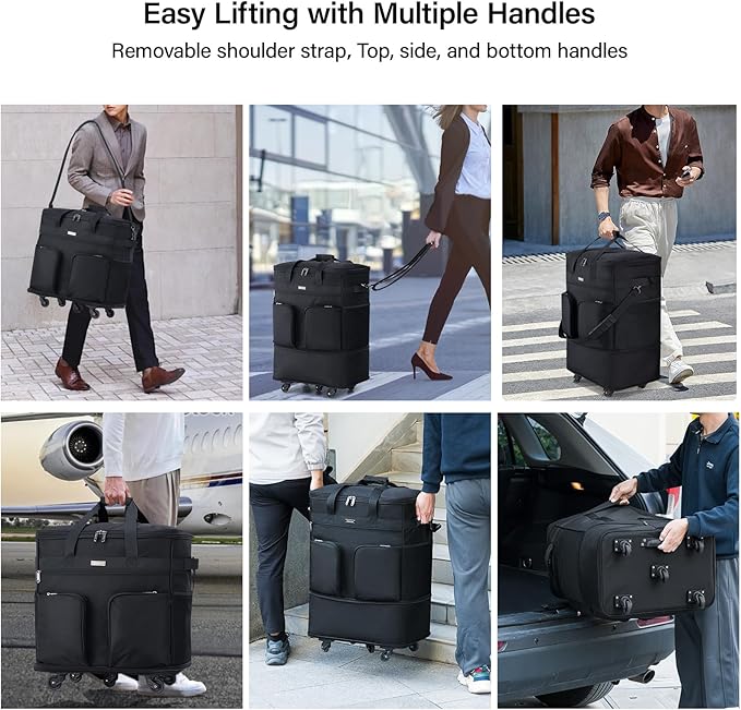 Hanke Expandable Collapsible Luggage with Wheels Suitcase Luggage Rolling Travel Bag Duffel Bag for Men Women Lightweight Suitcase Large Capacity Luggage with Spinner Wheel (Black)