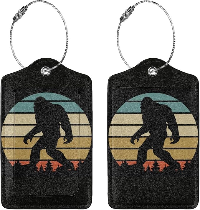 2 Pcs Bigfoot Luggage Tags for Suitcases, Funny Sasquatch Luggage Tags, Bachelorette Honeymoon Anniversary Christmas Birthday Travel Bag Gift for Men Women, Privacy Cover ID Label with Steel Loop