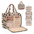 Wedama Toiletry Bag for Women, Hanging Travel Toiletry Bag with Jewelry Organizer Compartment Large Makeup Bag, PVC Waterproof Cosmetic Travel Bag Trips Camping Bathroom, Leopard Print
