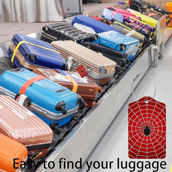 Spider Web 2-Pcs Premium Leather Tags with Privacy Covers,Luggage Tag Stainless Steel Loops Ideal for Suitcases, Travel Bags, Backpacks