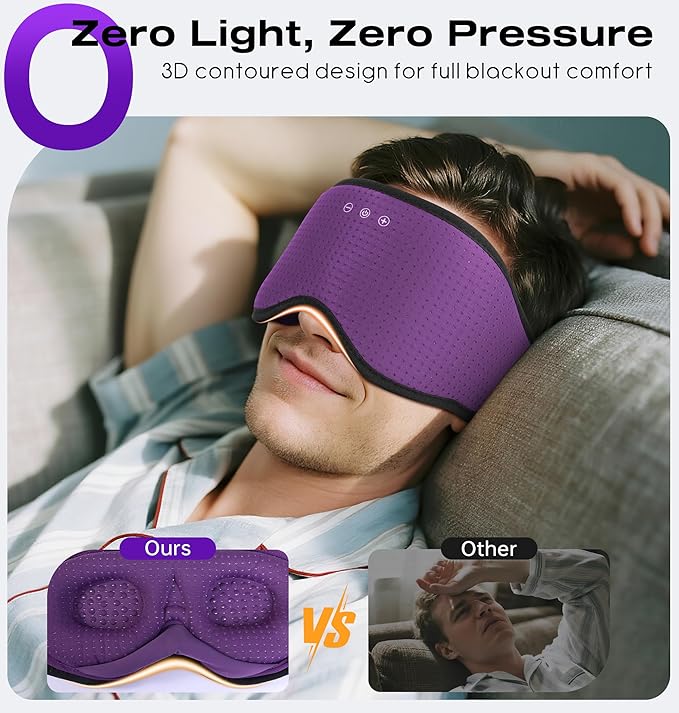 MUSICOZY Sleep Headphones with Bluetooth 5.4 Sleep Mask, Removable 3D Eye Cups for Zero Pressure Comfort, Wireless Bluetooth Eye Mask for Sleeping with Timer, Gifts for Men Women