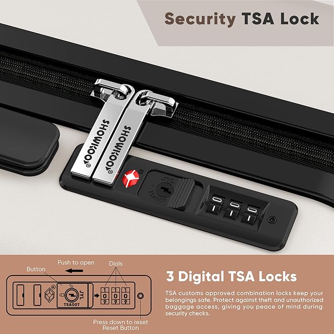 SHOWKOO Luggage Sets 3 Piece 100% PC Ultra Tough Hardside Expandable Suitcases Sets with TSA Lock Double Spinner Wheels (20in/24in/28in, White