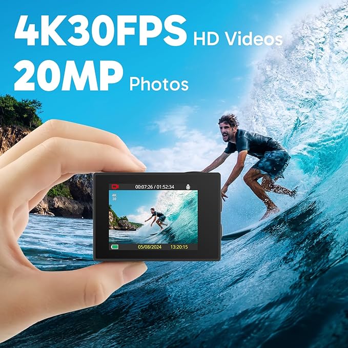 AKASO EK7000 4K30fps Action Camera with 64GB MicroSDXC U3 Memory Card Accessories Kit Bundle Ultra HD 131FT Waterproof Underwater Camera EIS WiFi Remote Control 4X Zoom, Black