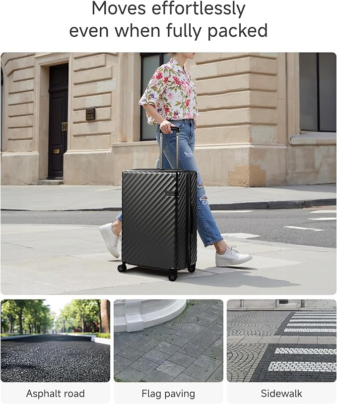 LUGGEX Luggage with Spinner Wheels, Polycarbonate Expandable Hard Shell Suitcase, Checked Large 28 Inch, Blue