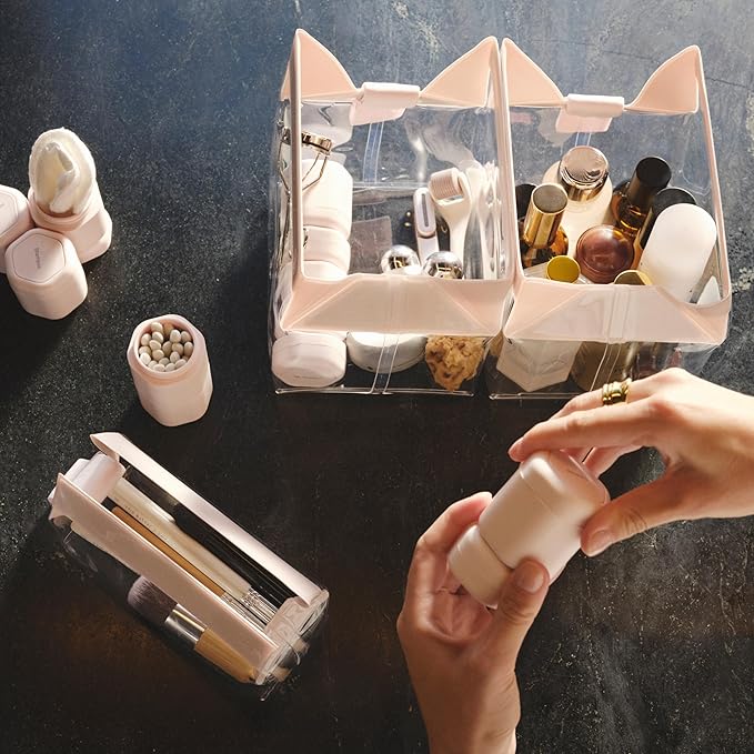 Cadence Travel Containers Basic Skincare Set - Magnetic Containers with Lids,Carry On Travel Essentials For Women/Men - 3 Small Capsules (0.56oz) - Cleanser, Moisturizer & Sun-Icon Labels - Petal