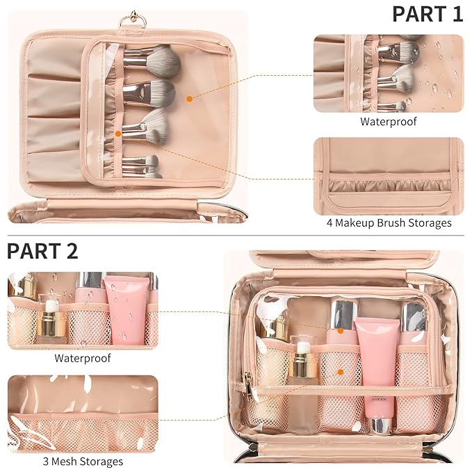 CUBETASTIC Hanging Travel Toiletry Bag, Portable Travel Makeup Bag with Handle, Waterproof Nylon Cosmetic Organizer Pouch with 360° Hanging Hook (B#-Black, Medium(Pack of 1))