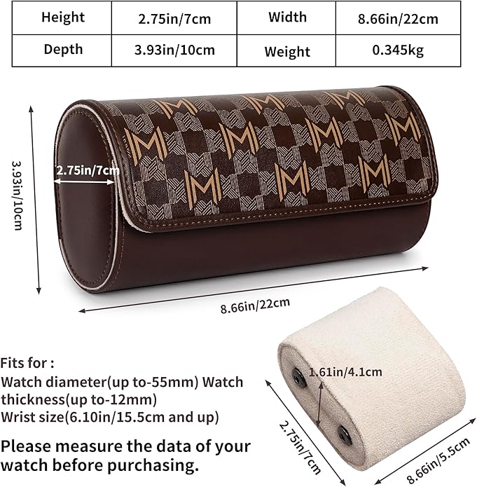 MOZSLY Watch Roll Travel Case 3 Slots Portable Watches Box Organizer Storage Holder Pattern PU Leather