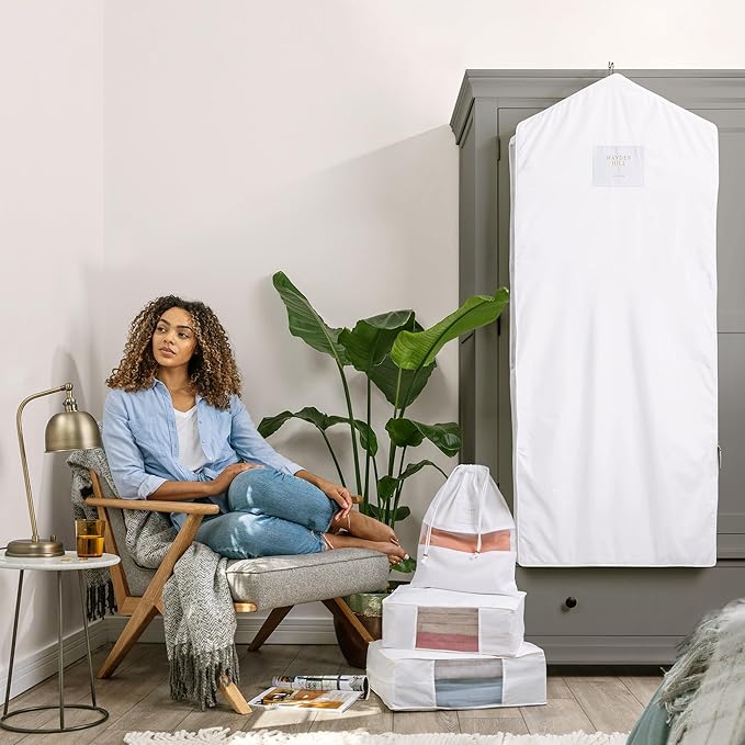 Hayden Hill Luxury Organic Cotton Garment Storage Bag - Long 58 Inch Dress Bag - Breathable & Moth-Proof For Full Length Dresses & Coats - Clothes Bags for Hanging Organization - Carbon Neutral