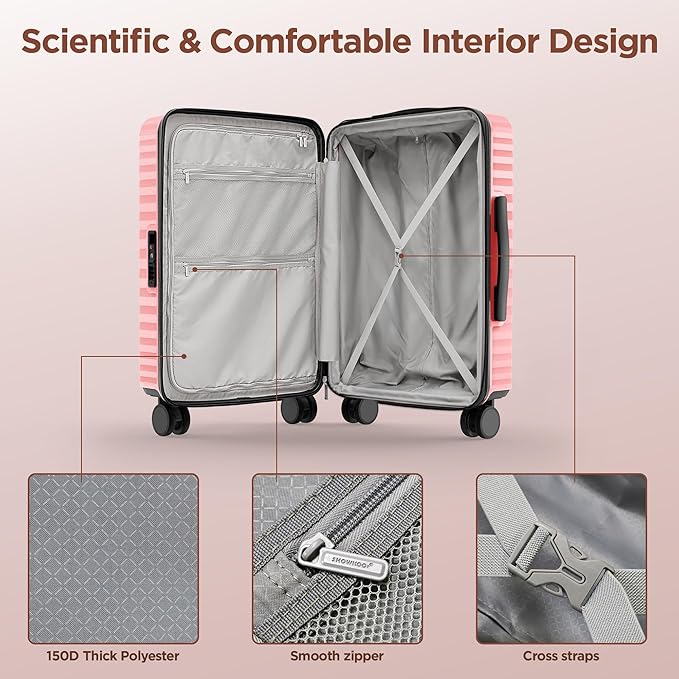 SHOWKOO Suitcase Hardside Expandable Luggage Set, Suitcase with Double Spinner Wheels TSA Lock 3 Piece Set Pink (DB/TB/28in)