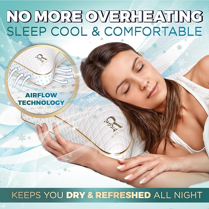 Royal Therapy Queen Memory Foam Pillows 4-Pack - Shredded Memory Foam Pillow for All Sleep Positions - Medium Firm Pillow with Adjustable Loft, Bamboo Rayon Cover, CertiPUR-US, Oeko-TEX Certified