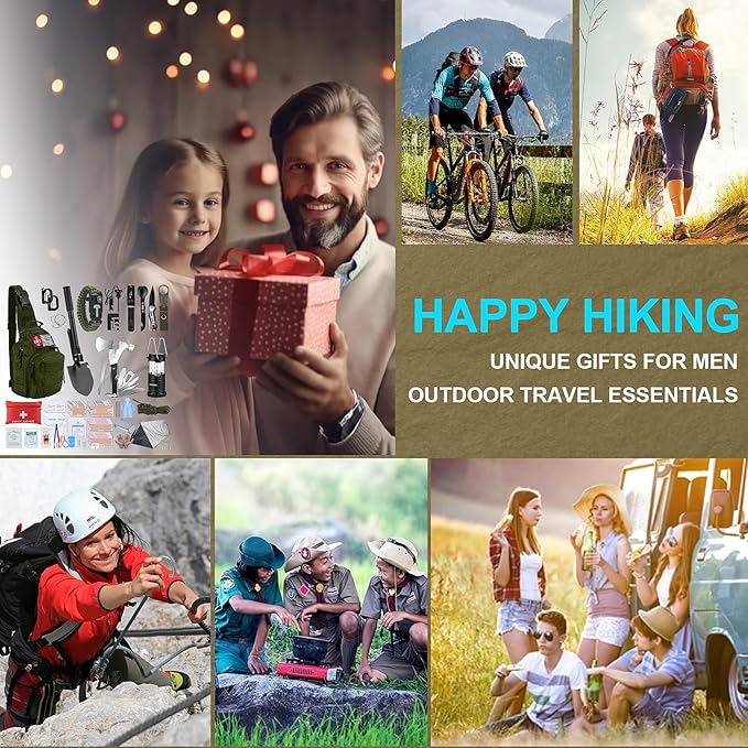 Survival Kit, Gifts for Christmas Men, Women, 251pcs Emergency Survival Gear and Supplies Equipment, First Aid Kit with Crossbody Bag, Camping Essentials for Earthquake, Hiking, Outdoor Adventure