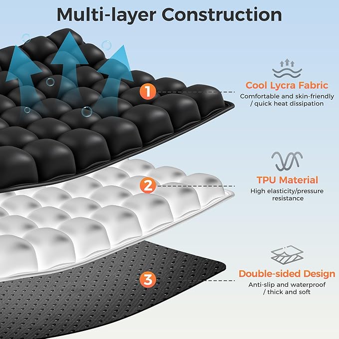 Inflatable Seat Cushion, Airplane Seat cushion for Long flights Without Air Pump, Pressure Relief Seat Cushion, Wheelchair cushions Applicable to Various Scenarios, Relief Discomfort in Coccyx&Buttock