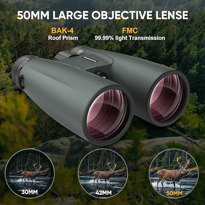 WOSPORTS 15x50 Binoculars for Adults High Powered - 21.5mm Large Eyepiece Binoculars for Bird Watching, Cruise Ship, Hunting, Travel