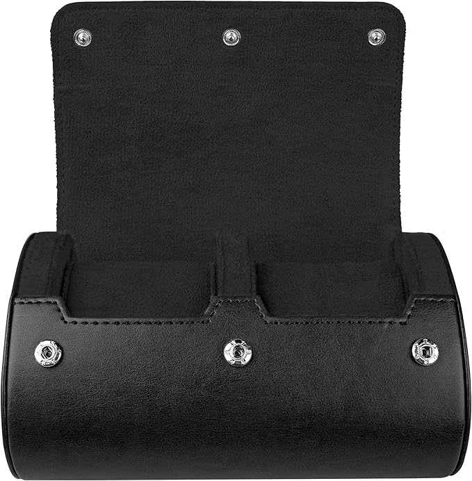 Barton Watch Bands BARTON Watch Roll - Black Recycled Leather Travel Case & Band Storage 2