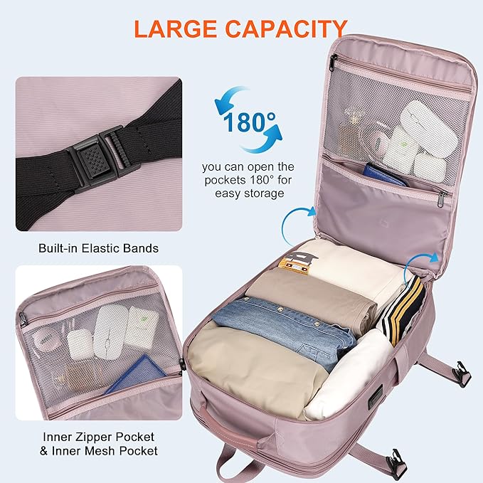 PIJUSHI Travel Backpack for Women Expandable Carry on Luggage Backpack Airline Approved Personal Item Laptop Bag(PE034 Light Purple)