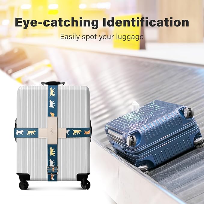 Luggage Straps for Suitcases, Adjustable Luggage Elastic Belt, Travel Essentials for Airport,Station,Vibrant Designs, Puppy