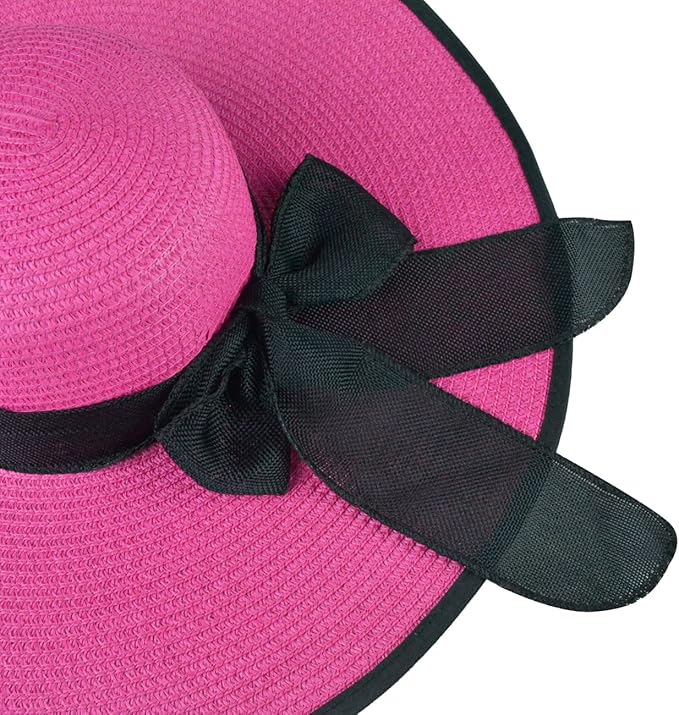 DRESHOW Beach Hats for Women Big Straw Wide Brim Summer Hat Floppy Foldable Roll up Cap Sun Hat UPF 50+