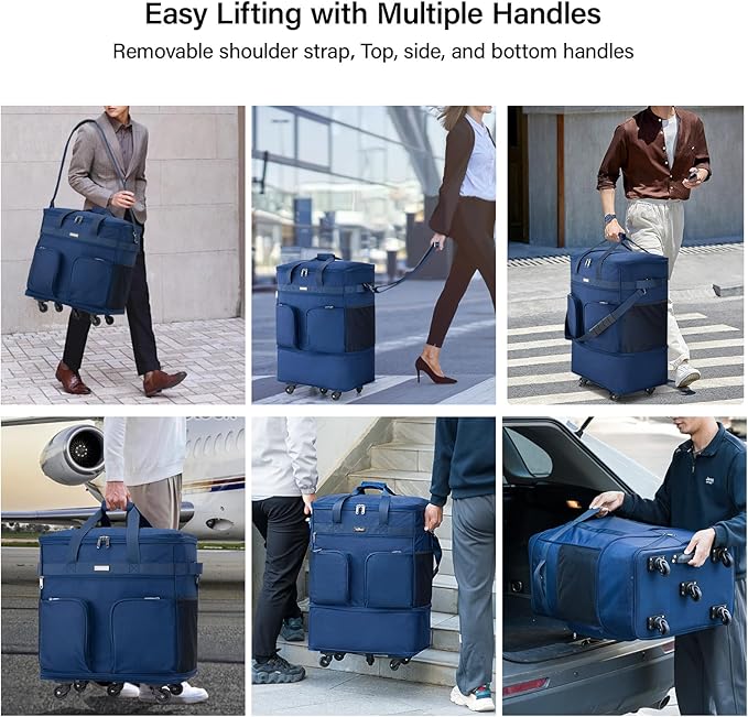 Hanke Expandable Collapsible Luggage with Wheels Suitcase Luggage Rolling Travel Bag Duffel Bag for Men Women Lightweight Suitcase Large Capacity Luggage with Spinner Wheel (Blue)