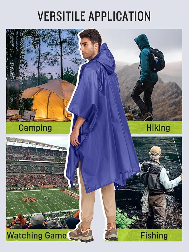 SaphiRose Extra Thick Hooded Rain Poncho Double Layer Waterproof Raincoat Jacket for Men Women Adults