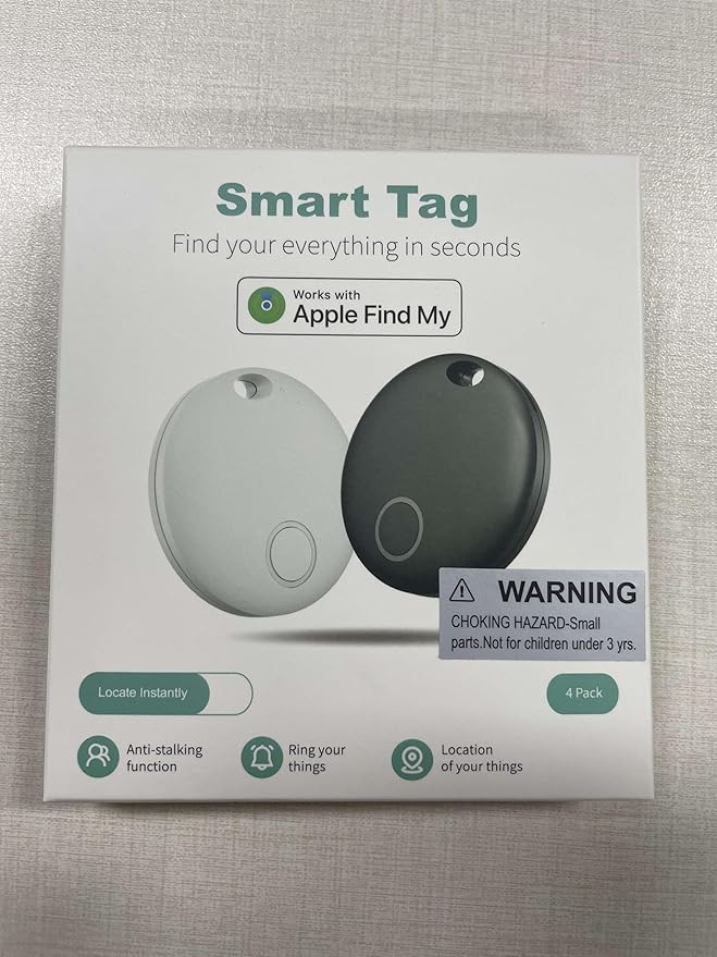 Air Tracker 4 Pack, Smart Bluetooth Tracker Works with Apple Find My (iOS Only), Item Finder Locator for Keys, Luggage, Backpack, IP67 Waterproof, White