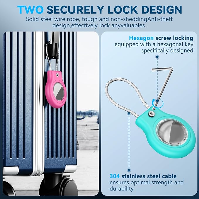 Waterproof Airtag Holder,4 Pack Airtag Case with Secure Lock,Airtags Keychain for Apple Airtag,Anti-Lost Protective Case Air tag Accessories for GPS Tracker Luggage,Key,Pet-Rose Pink/Green/Pink/Purple