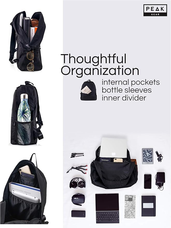 Peak Gear Foldable Backpack - Compact Packable Day Pack - Includes Lifetime Lost & Found ID