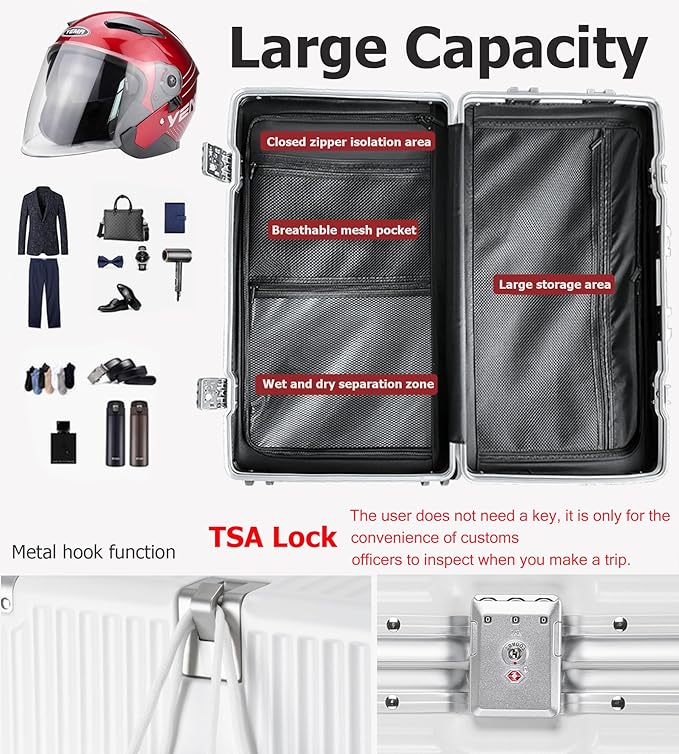 feilario 29in Super Large Captain Aluminum Frame Hardside Spinner Wheels Luggage, Removable Wheels Zipperless Checked Suitcase with Cup Holder/Phone Holder