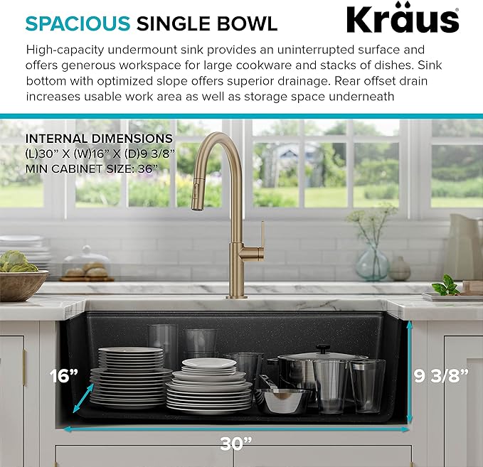 KRAUS Bellucci 32” in. Undermount Workstation Granite Kitchen Sink in Metallic Black with Accessories, KGUW2-33MBL
