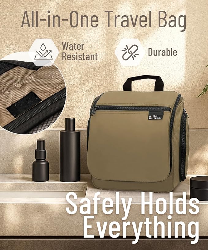 D&D Hanging Travel Toiletry Bag for Men and Women – Cosmetics, Makeup and Toiletries Organizer Kit with 10 Compartments, Quality Zippers, XXL Metal Swivel Hook, Water-Resistant Nylon