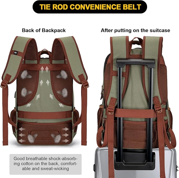 Tzowla Canvas Laptop Backpack, Bag for Men Women,Travel Work Rucksack Fits 17.3 Inch Laptop, Bookbag with USB Charging Port
