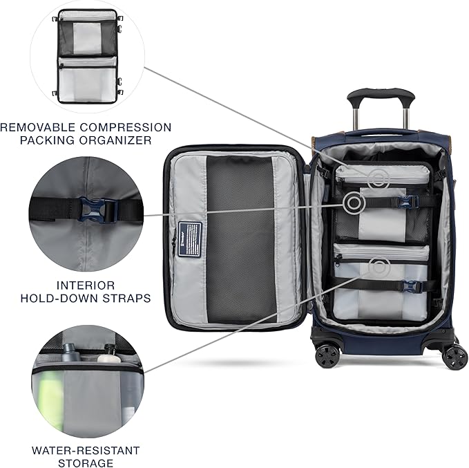 Travelpro Crew Classic Lightweight Softside Expandable Carry on Luggage, 8 Wheel Spinner Suitcase, Men and Women, Compact Carry On 20-Inch, Patriot Blue