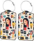 Luggage Tags for Suitcases, 2-Pack PU Leather for Cruise & Travel, Baggage ID Tags with Privacy Cover & Address Card, Durable Metal Ring, Kids Adults Travel Accessories, Artistic Mindscape