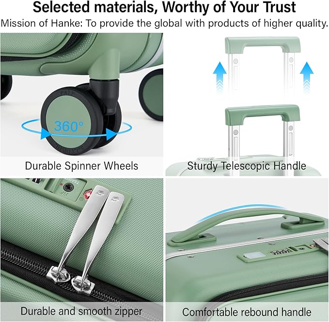 Hanke 28 Inch Luggage with Cup Holder and Charge,Top Opening Hard Shell Suitcases with Wheels and Dividers,Aluminum Frame Trunk Luggage Extra Large Suitcase with Lock for Travel,Forest Green