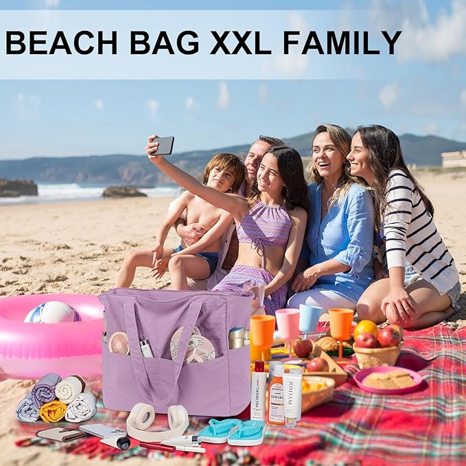 LEDAOU Beach Bag Waterproof Sandproof Women Tote Bag Pool Bag with Zipper for Gym Grocery Travel with Wet Pocket