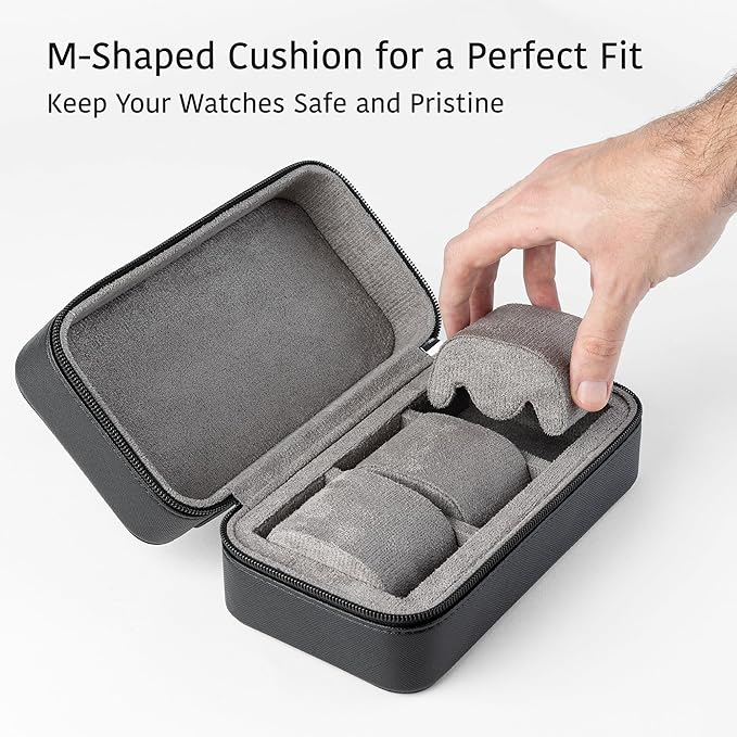 Watch Travel Case for Men | Leather Watch Case with 3 Slots | Perfect Travel Watch Organizer | Portable Watch Carrying Case for Men (Black/Grey)