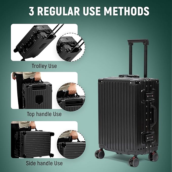 UrbanExporer 24 Inch Check In Hardside Zipperless Luggage with TSA Locks – Aluminum Frame Suitcase with Spinner Wheels, Cup Holder, Lightweight Travel Luggage for Business & Leisure Trips, Black