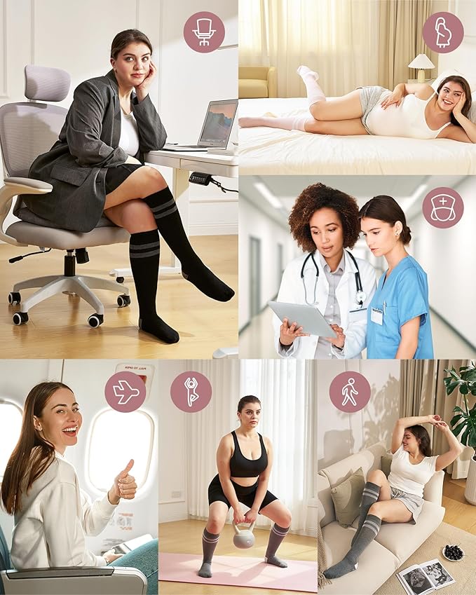 Momcozy Compression Socks for Women Wide Calf, 15-20mmHg Knee High Support Socks for Pregnancy, Nurses, Travel, Flying