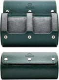 2 Watch Travel Case for Men- Watch Roll Holder and Display - Royal Green Swiss Motif Vegan Leather