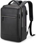 Tzowla Leather Laptop Backpack, Bag for Men and Women,Business Travel Work Rucksack Fits 15.6 Inch Laptop,Bookbag with USB and Type-C Charging Port-Black