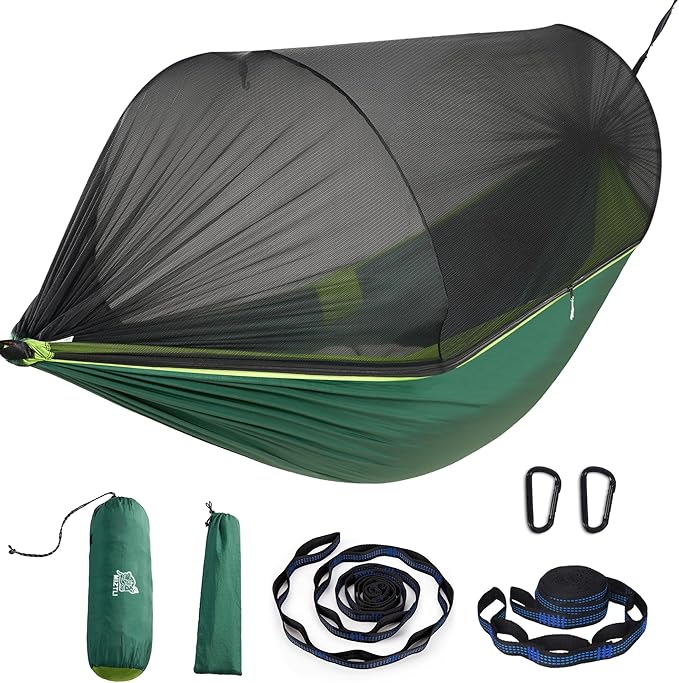 Miztli Camping Hammock -Portable Hammock w/Spacious Net & Tree Straps w/Adjustable Loops, Double and Single Hammock for Outdoor, Indoor, Hiking and Travel