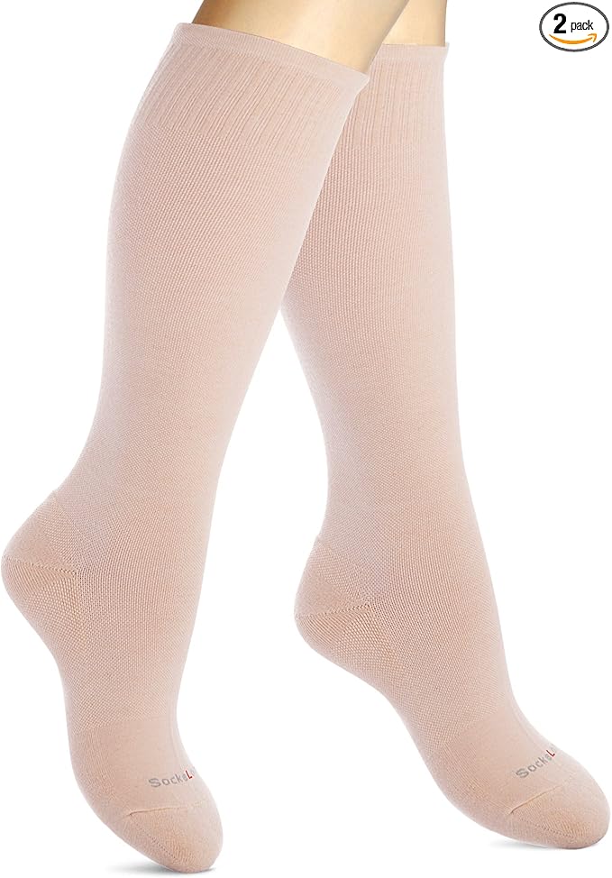 Cotton Compression Socks for Women & Men. 15-20 mmHg Support Knee-High Nude S/M
