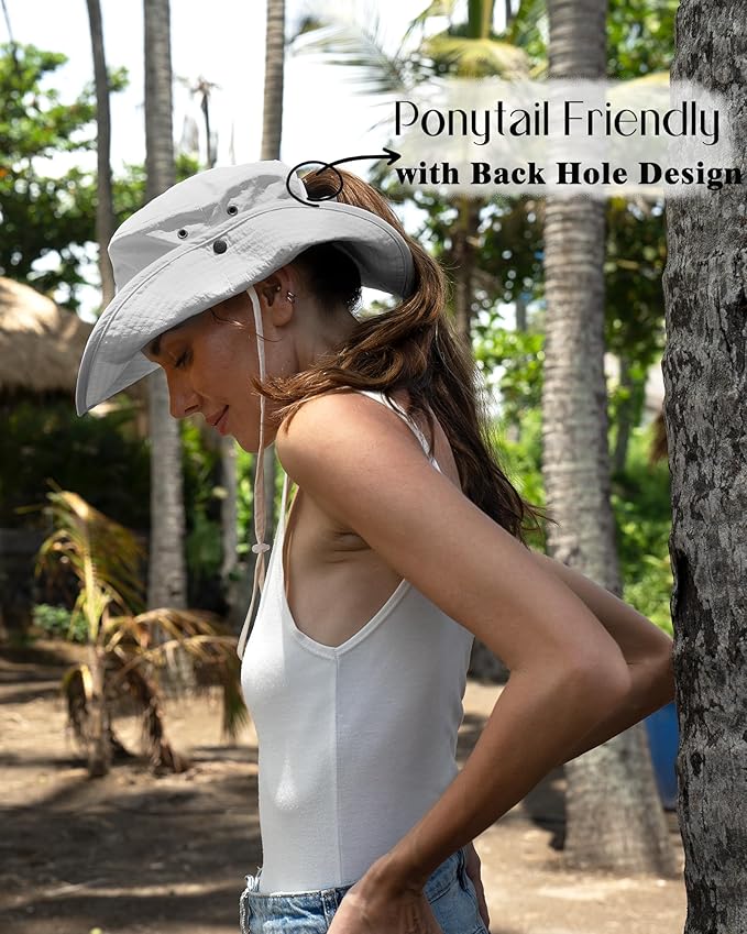 FURTALK Sun Hats for Women Ponytail UPF 50+ Beach Summer Hat Wide Brim Packable Cowboy Hat