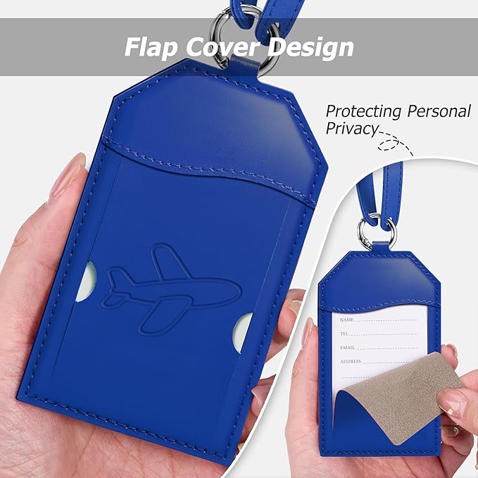 Mayski Luggage Tags for Suitcases 3 Pack Suitcase Bag Tags, TSA Approved, Metal Buckle, Bag Tags with Name ID Card Travel Essentials, Blue Airplane